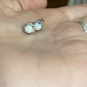 Lab created Opal and White Sapphire Silver earrings